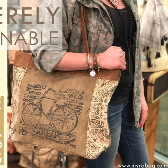 Canvas Upcycled Tote Purse By-cycle print NWT - Picture 2 of 7